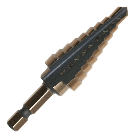 #3 HSS Quick Change Hex Shank Step Drill Bit, (1/4 - 3/4 By 1/16)